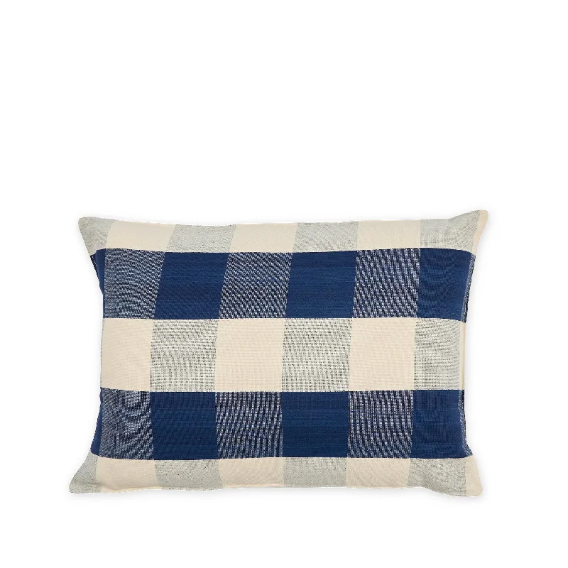 Cotton Check Pillow in Navy Blue and Off-White