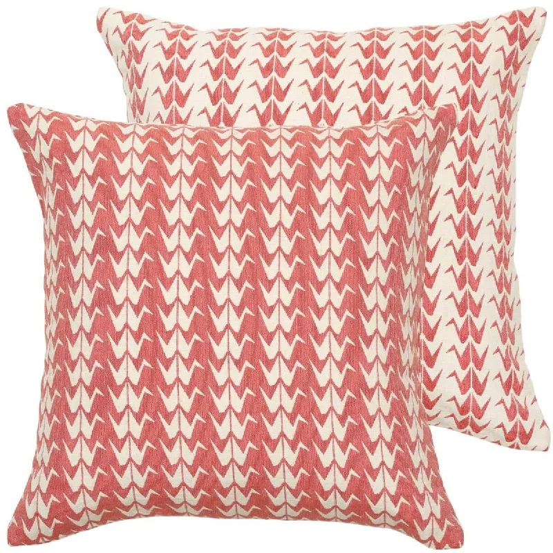 Coral Crane Woven Cushion Cover