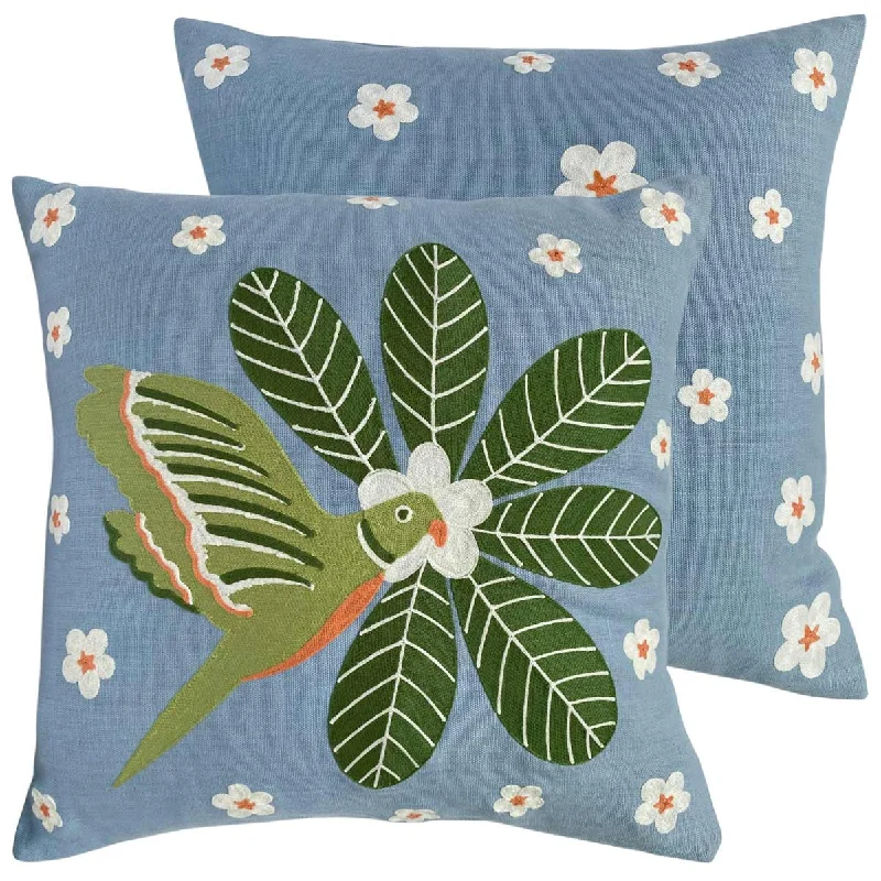 Parakeet Embroidered Cushion Cover