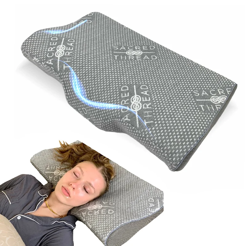 Sacred Thread Contour Memory Foam Pillow,  for Neck Pain, Orthopedic Pillow with Cooling Cover, Great for Side Sleepers, Back and Stomach Sleepers