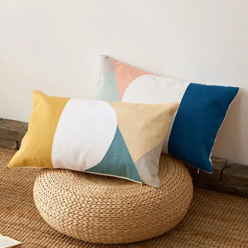 Sunset Modern Geometric Lumbar Pillow Cover