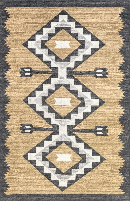 Bertha Washable Mountain Peaks Rug | Beige