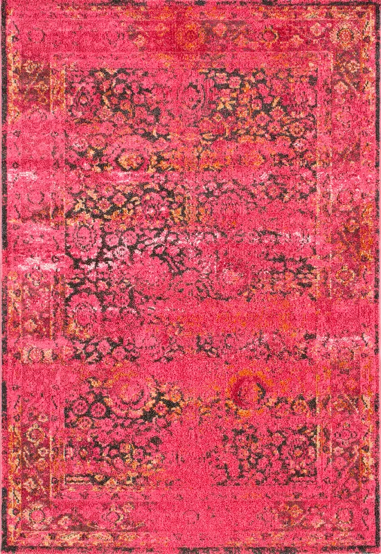 Color Washed Floral Rug | Cherry Pink