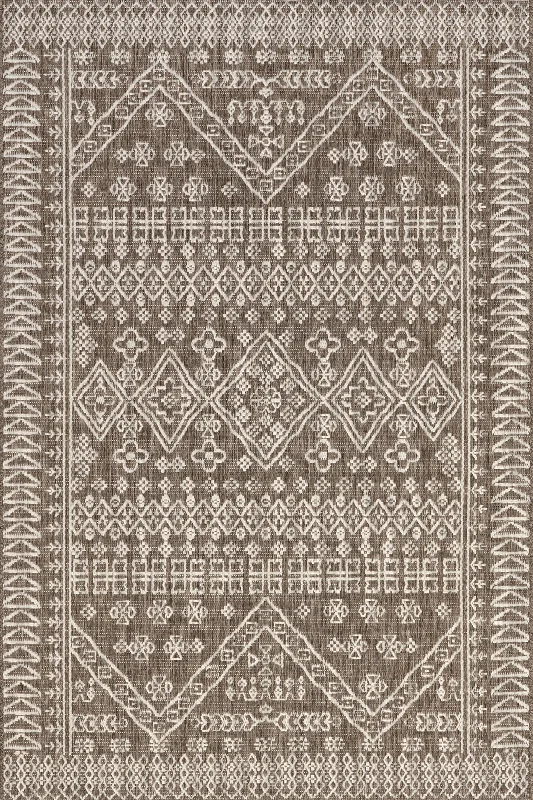 Diamond Bordered Indoor/Outdoor Rug | Taupe