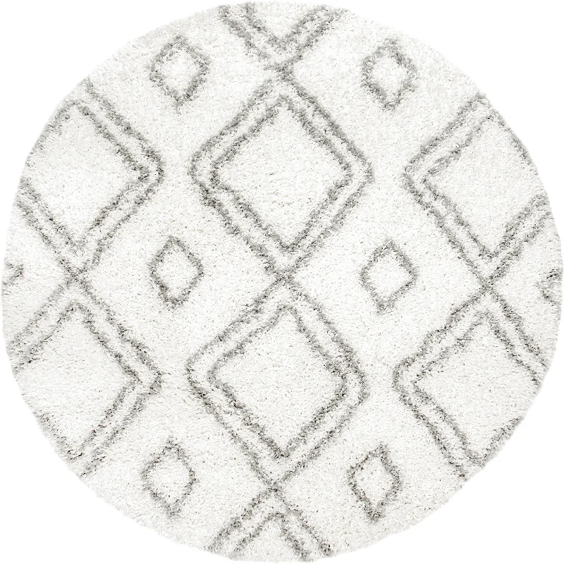 Double Diamond Shag Rug | White