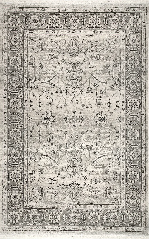 Florid Mystique Fringe Rug | Beige