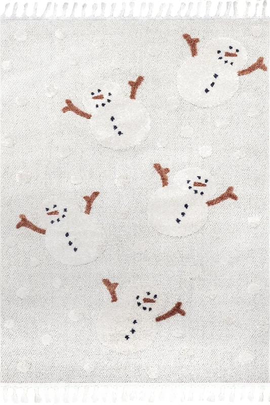 Freda Snowmen Tasseled Kids Rug | Off White