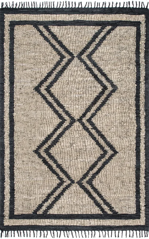 Helix Leather Flatweave Tassels Rug | Natural