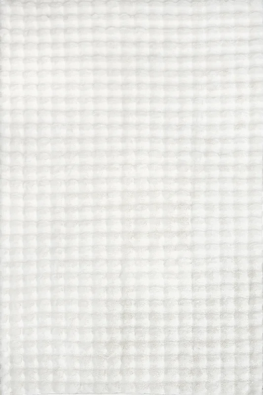 Ivana Checkered Plush Cloud Washable Rug | Off White