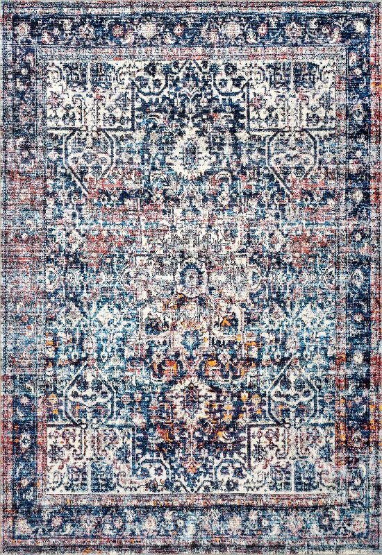 Janette Washable Vintage Rug | Dark Blue