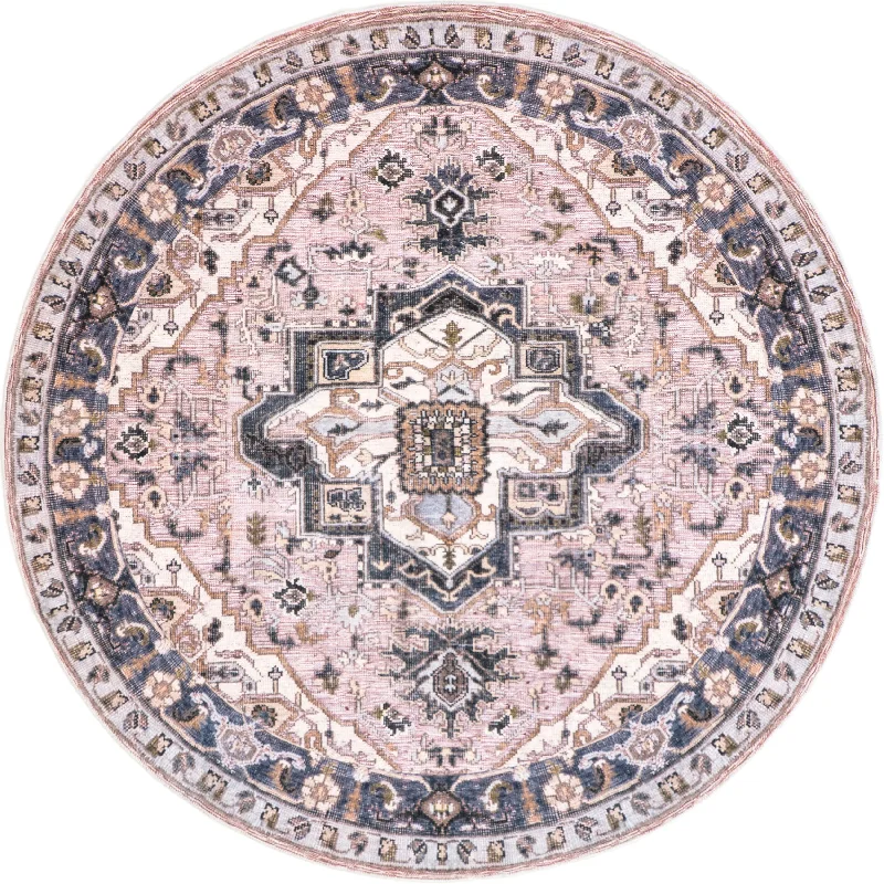 Jewel Medallion Washable Rug | Light Pink