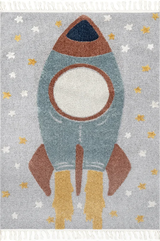 Kathryn Spaceship Tasseled Kids Rug | Multicolor