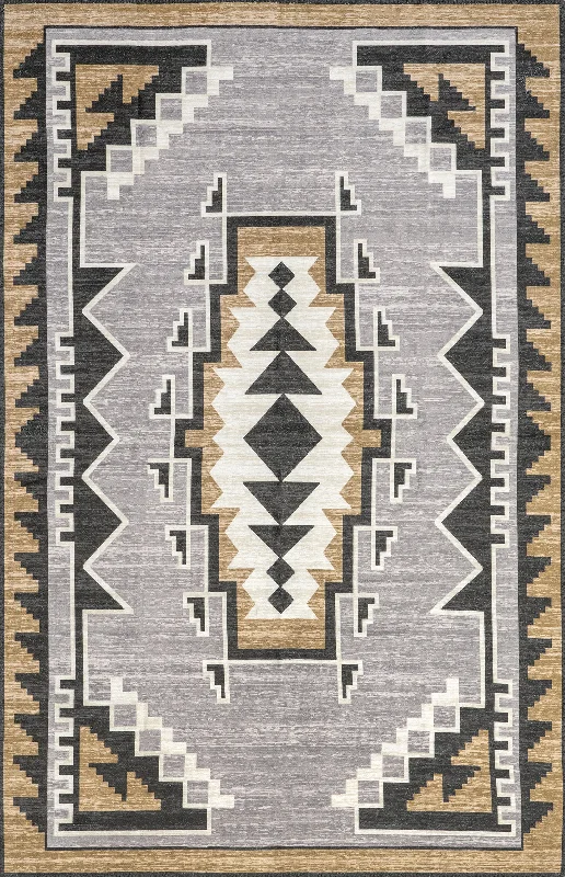 Katy Washable Bold Shapes Rug | Grey