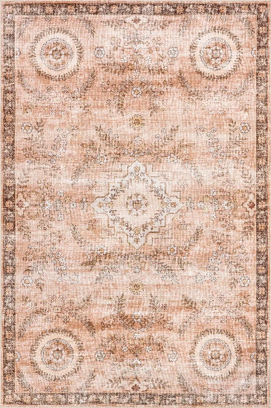 Londyn Floral Vines Spill Proof Washable Rug | Rust