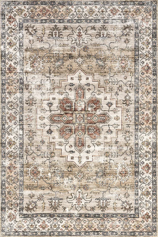 Mara Medallion Washable Rug | Beige