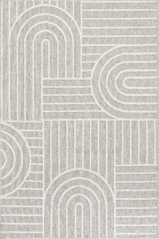 Margareta Geometric Arc Washable Rug | Light Grey