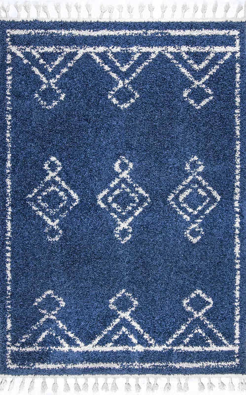 Moroccan Diamond Drop Tassel Rug | Blue