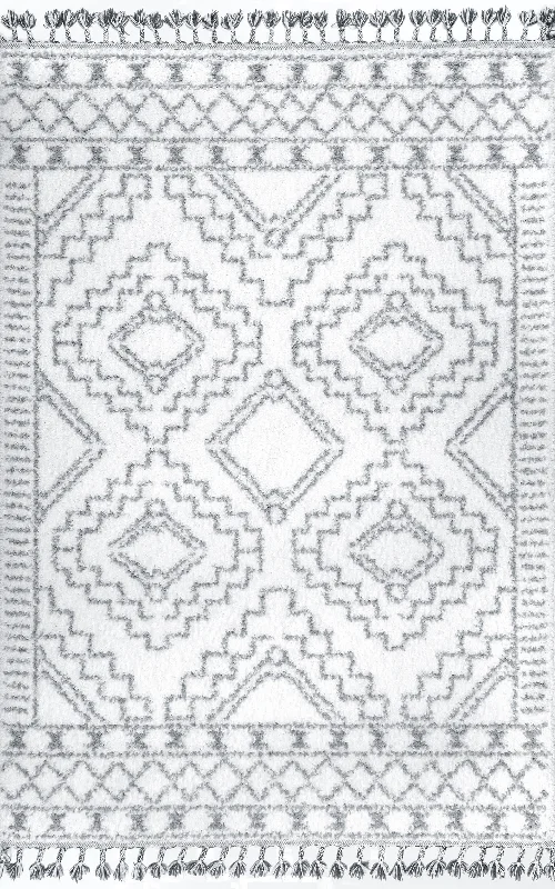 Moroccan Tasseled Rug | White