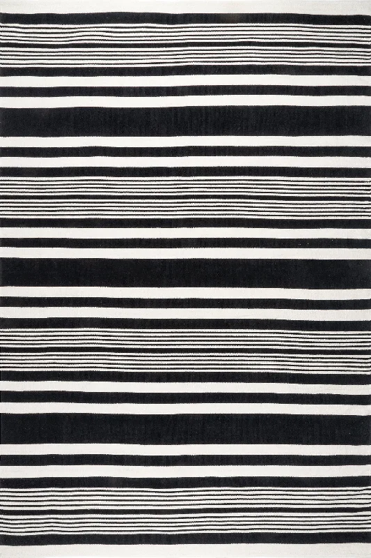 Noelle Reversible Cotton Striped Rug | Black