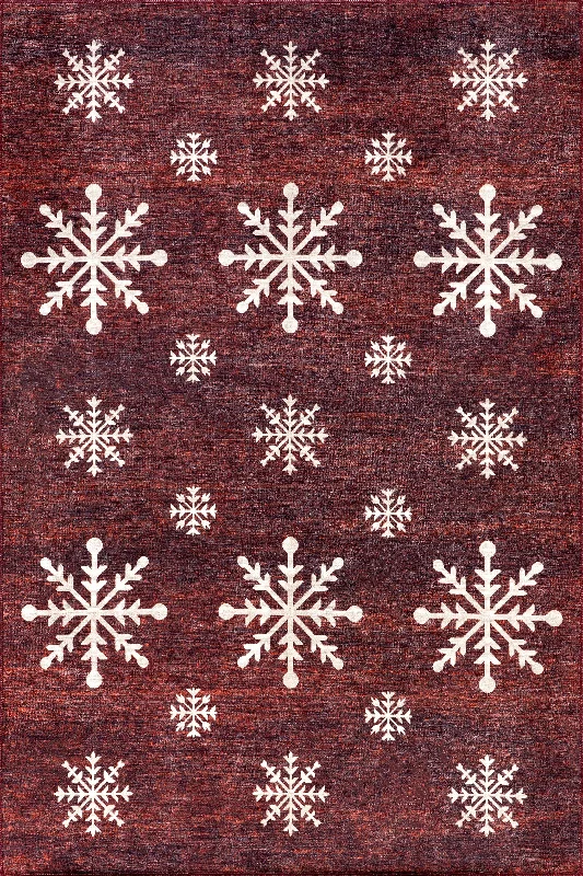 Noemi Snowflake Washable Rug | Red