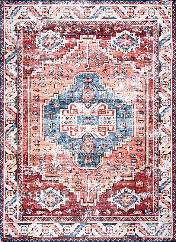 Oriental Medallion Washable Rug | Rust