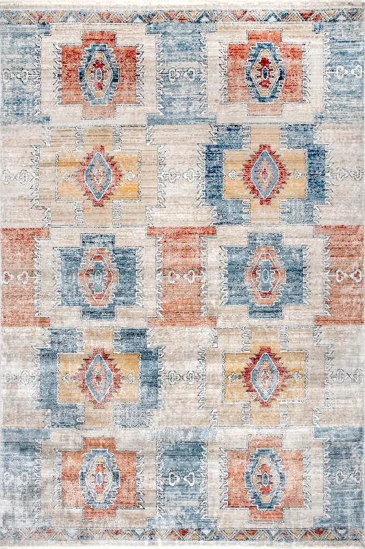 Paneled Aztec Rug | Rust