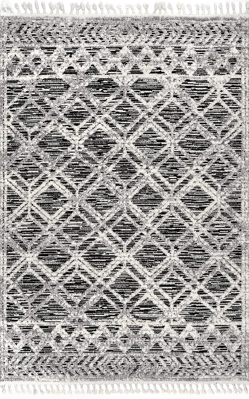 Shaggy Lattice Tassel Rug | Grey