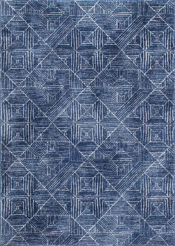 Striped Tiles Rug | Blue