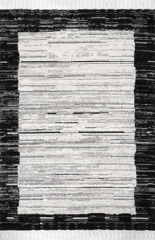 Textured Bordered Rug | Black