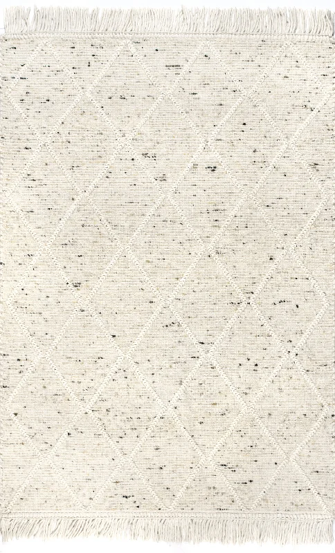 Textured Trellis Tasseled Rug | Beige