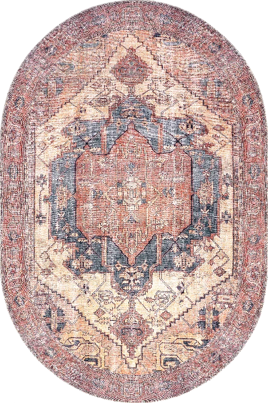 Timeworn Medallion Printed Rug | Pale Terracotta