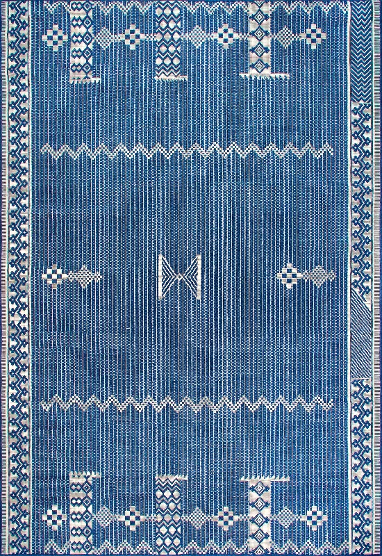 Tribal Indoor/Outdoor Flatweave Rug | Navy