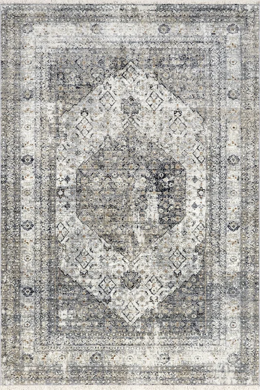 Vintage Medallion Fringe Rug | Grey