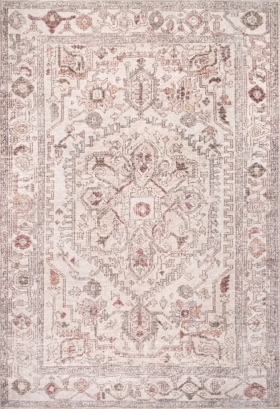 Washable Oriental Ivy Medallion Rug | Beige