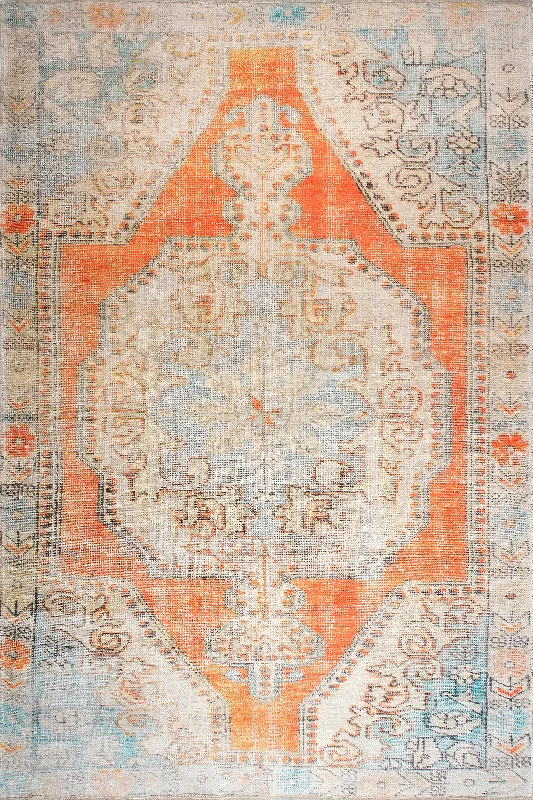 Washable Snowflake Medallion Rug | Orange