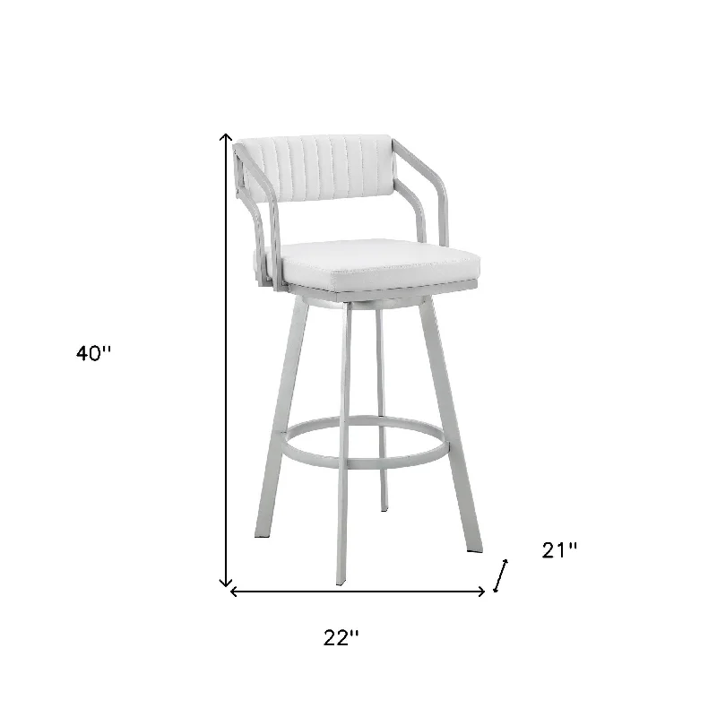 30" White And Silver Iron Swivel Low Back Bar Height Bar Chair