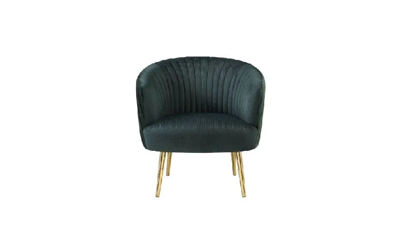 31" Black Velvet And Gold Striped Barrel Chair