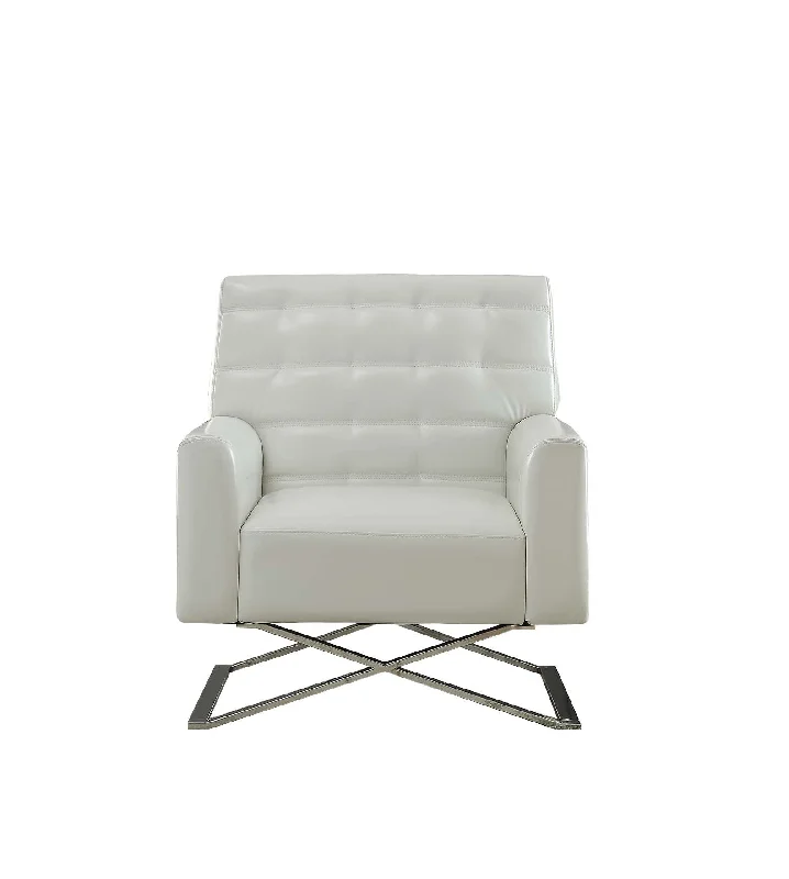 34" White Faux Leather And Steel Solid Color Club Chair