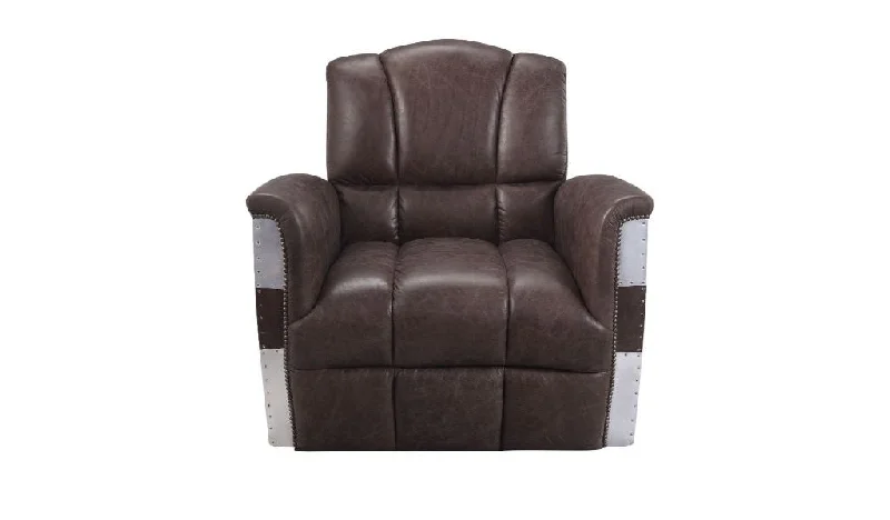 35" Retro Brown Top Grain Leather And Steel Patchwork Club Chair