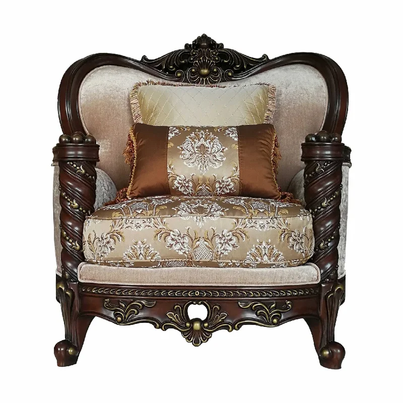 37" Beige And Brown Fabric Floral Club Chair