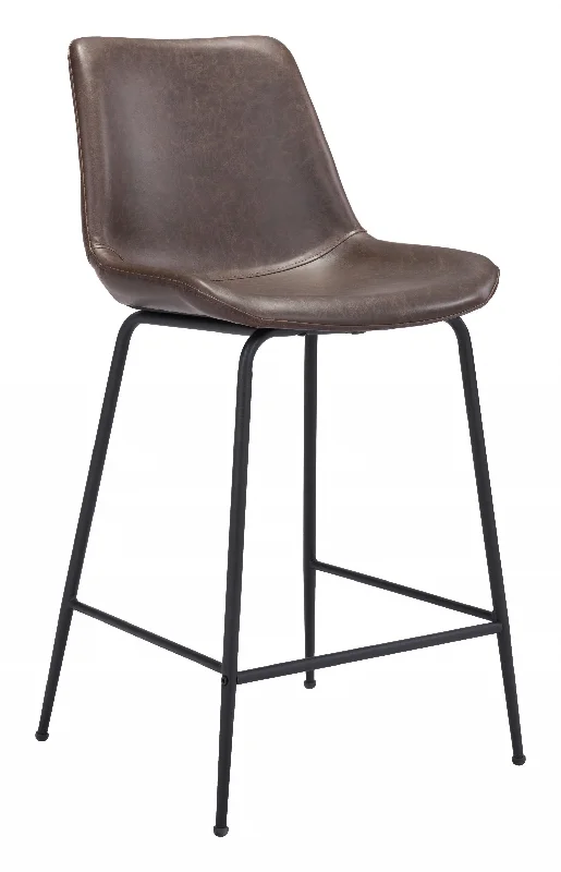 26" Brown And Black Steel Low Back Counter Height Bar Chair