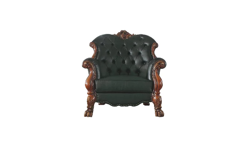 45" Cherry Oak Faux Leather Arm Chair