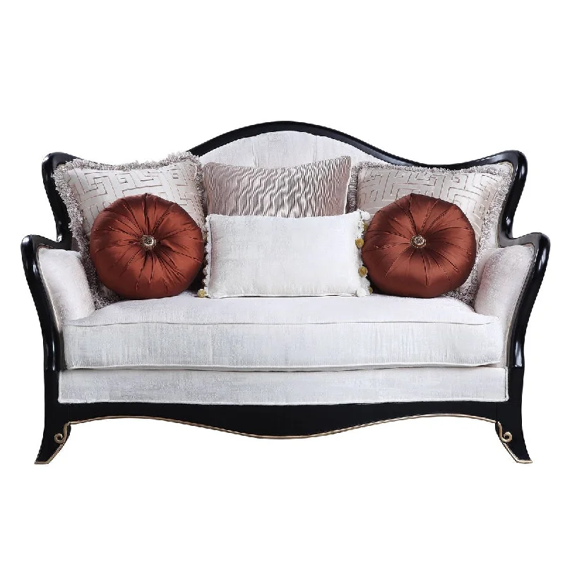 66" Beige And Black Cotton Blend Loveseat and Toss Pillows