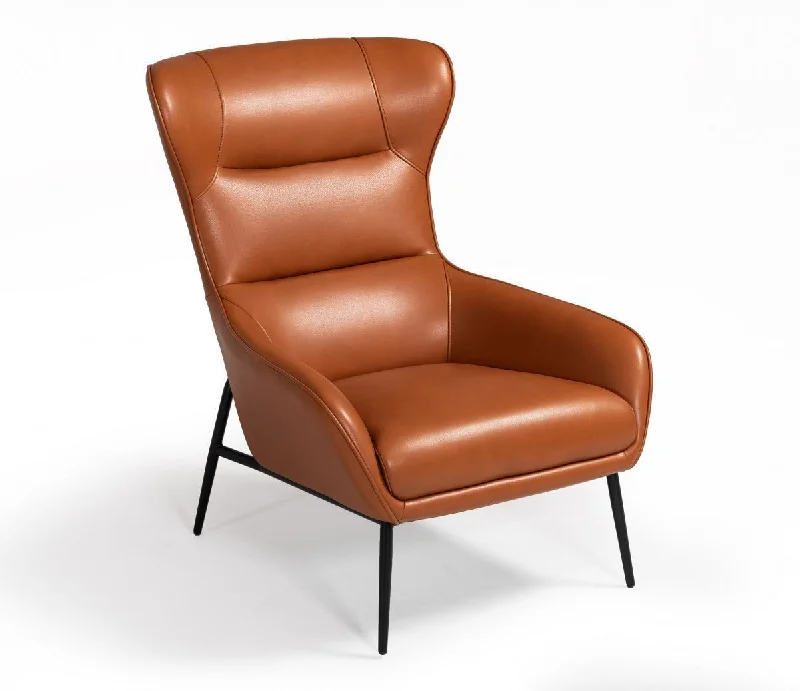 26" Orange And Black Faux Leather Wingback Chair