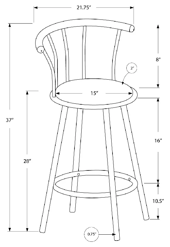 Monarch Barstool - 2Pcs - 36"H - Swivel - Black Metal