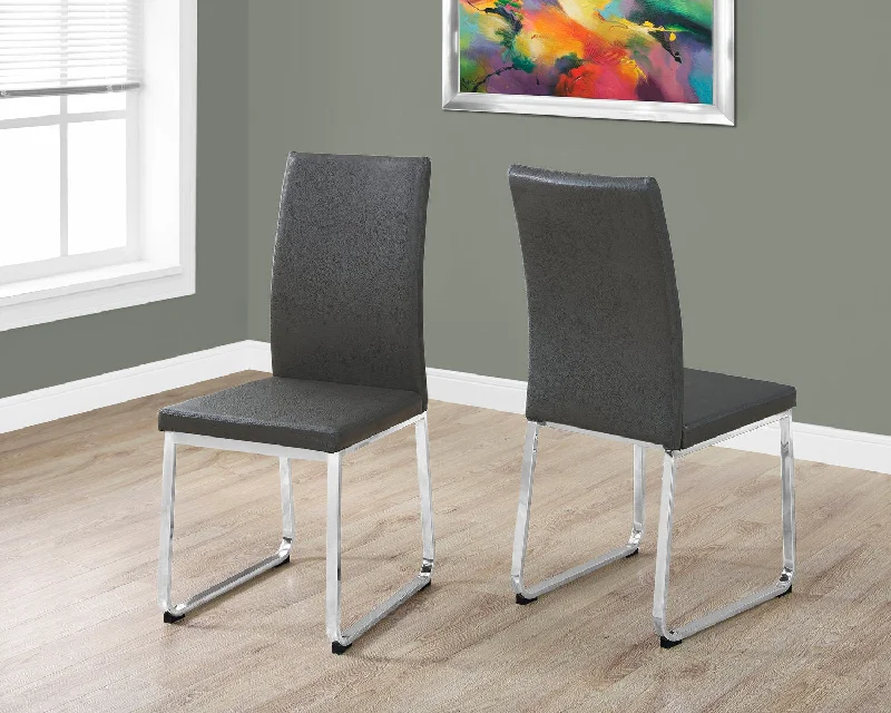 Monarch Dining Chair - 2Pcs - 38"H - Grey Leather-Look - Chrome