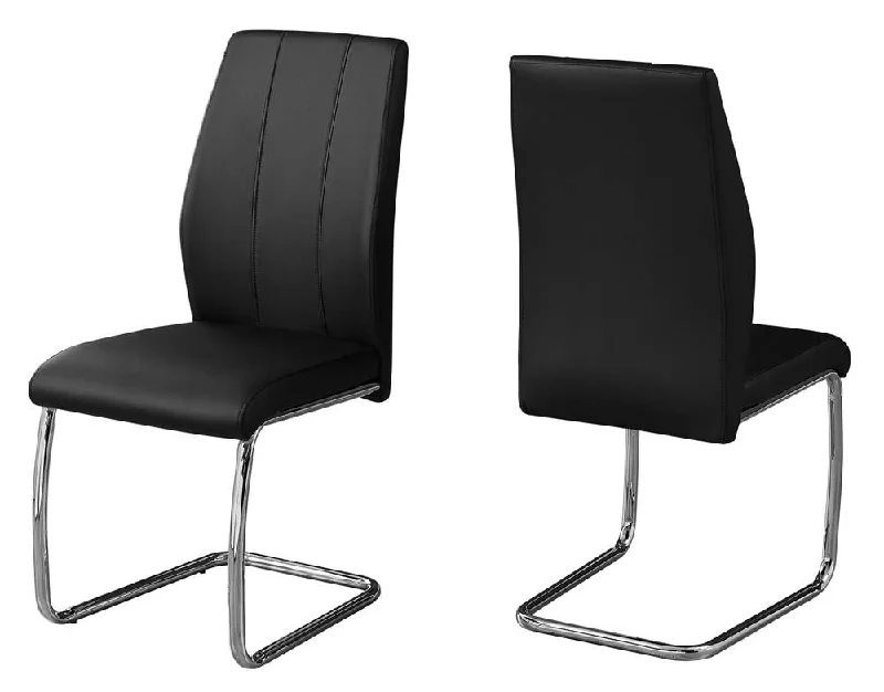 Monarch Dining Chair - 2Pcs/39"H/Black Leather-Look/Chrome