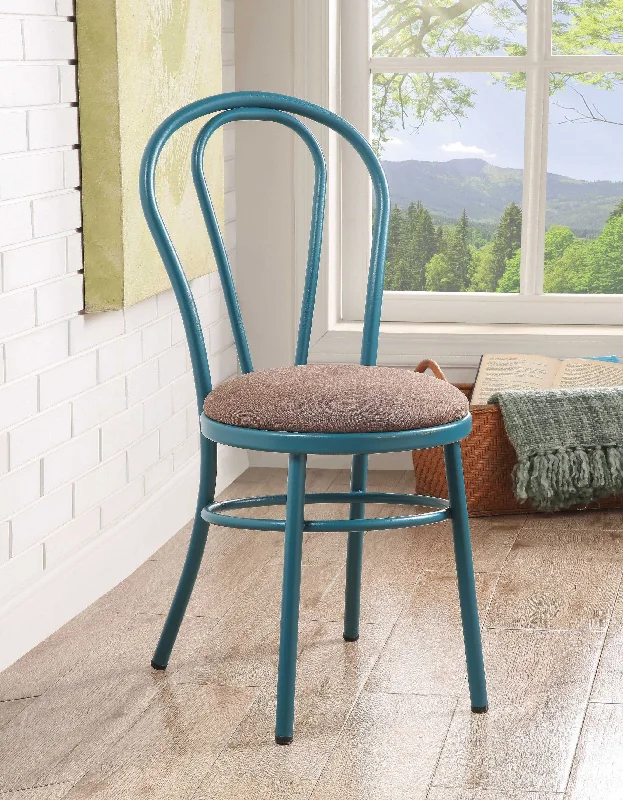 Set of Two Taupe And Teal Blue Upholstered Dining Side Chairs