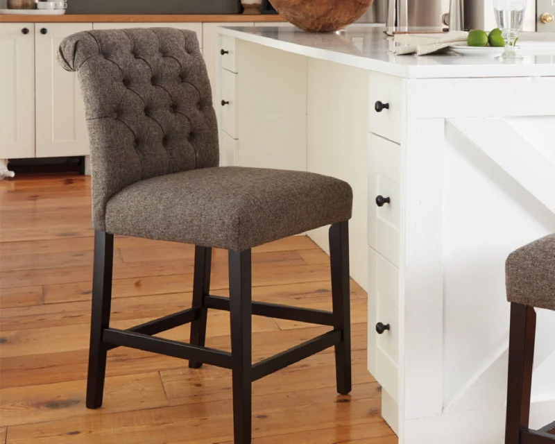 Tripton Upholstered Barstool Set of 2 Graphite by Ashley Furniture