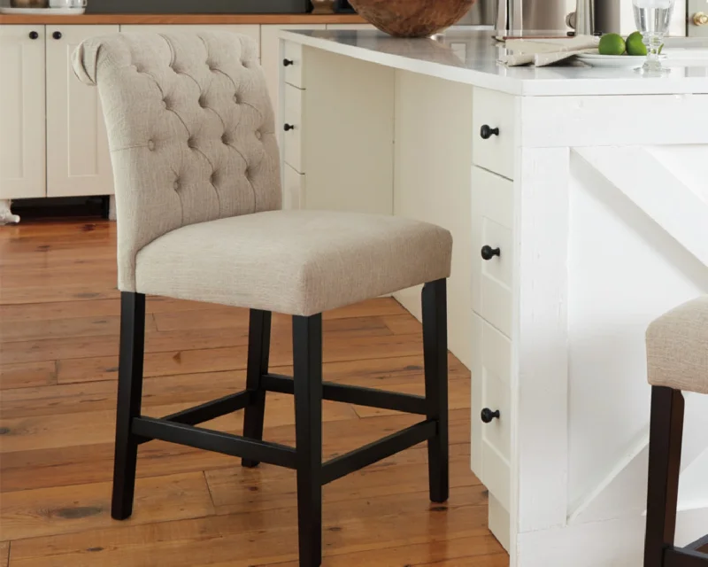 Tripton Upholstered Barstool Set of 2 Linen by Ashley Furniture